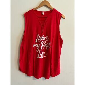 Hybrid Women t-Shirt Sleeveless Red “Livin ‘my Best Life “ size 3X